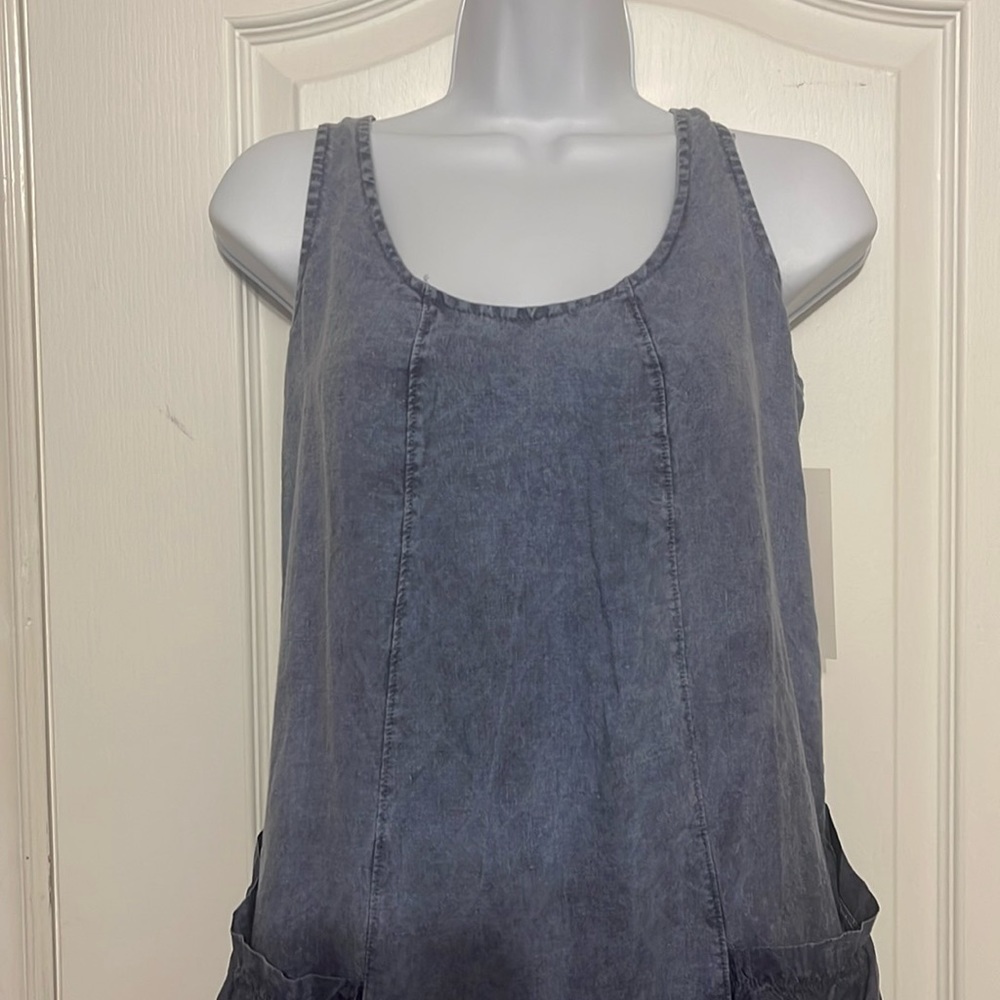 Luna Luz Lagenlook Sleeveless Pocket Washed Linen Dress - Picture 2 of 13